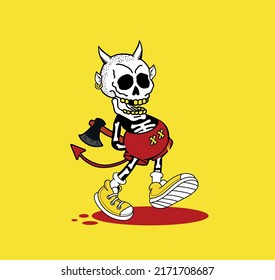 Killer Skull And Bones Demon With Blood Free Vector