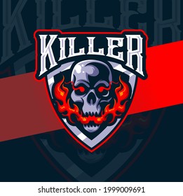 killer skull head reaper mascot esport logo for gaming and art tattoo