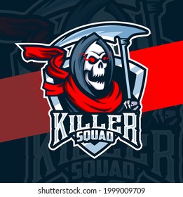 killer skull head reaper mascot esport logo for gaming and art tattoo