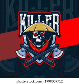 killer skull head reaper mascot esport logo for gaming and art tattoo
