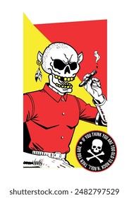 Killer Skull trippy skeleton smoking a cigar vector