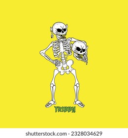 Killer Skull trippy skeleton with two heads fine vector