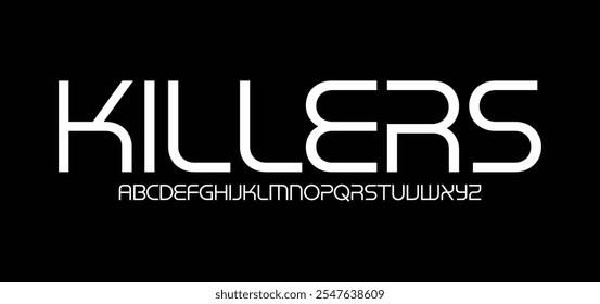 Asesino, Fuentes de alfabeto de tipografía de Tecnología con estilo audaz. Ilustración vectorial y fuente tecnológica. Abstractas minimalista deportivo moderno, simple, moderno, digital, futuro alfabeto creativo.
