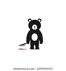 killer teddy bear mascot logo silhouette
