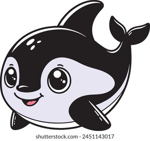 Killer Whale 2D cartoon character clipart for children's book