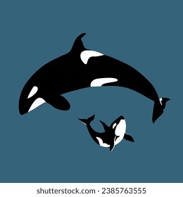 El asesino del mamífero acuático de ballena puso a madre y bebé ballena. Ilustración del vector