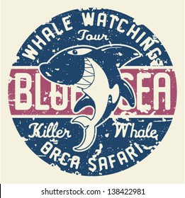 Killer whale badge - artwork for children wear in custom colors, grunge effect in separate layer.