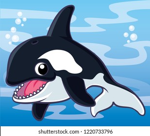 Killer whale cartoon, cartoon cute, animal cute