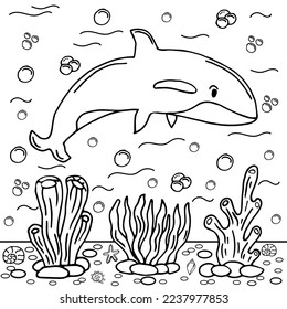 Killer Whale Coloring Page Colored Illustration