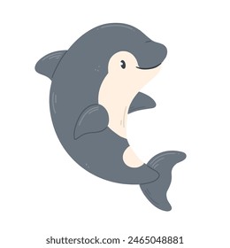 Killer whale in a cute cartoon style isolated on white. Vector illustration with a smiling killer whale
