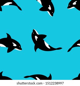 Killer Whale dolphins from Antarctica jumping seamless pattern Cartoon Vector