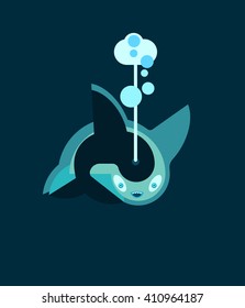  Killer Whale flat concept. Underwater ocean. Label or logo whale design, vector illustration.