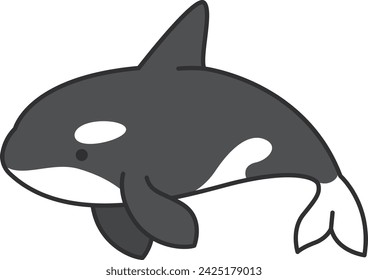 Killer whale icon in flat color style. Cute cartoon killer whale