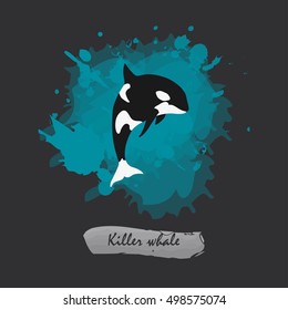 Killer whale icon isolated watercolor splash