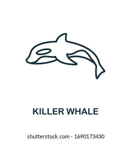 Icono de la caza de ballenas asesina de la colección de animales salvajes. Icono de línea simple Killer Whale para plantillas, diseño web e infografías