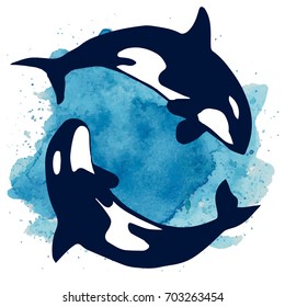 Killer whale jumping out of water. Simple vector for print and poster. Typography poster design.