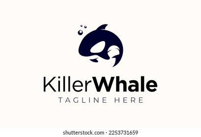 Killer Whale Logo with Bubbles. Wild Ocean Orca