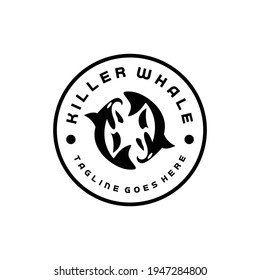 Killer Whale logo design vector in circular and classic style for marine animal symbols and icons