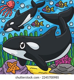 Killer Whale Marine Animal Colored Cartoon