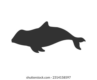 Silueta negra de orcas o ballena asesina de animales depredadores marinos, ilustración vectorial aislada en fondo blanco. Imagen o esténcil de contorno de mamíferos marinos de ballena asesina.