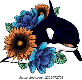 Diseño de ilustración de vector de ballenas asesinas u orcas