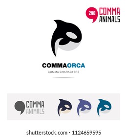 Killer Whale (Orcinus Orca) animal concept icon set and modern brand identity logo template and app symbol based on comma sign