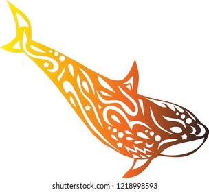 Killer whale with a pattern, a dolphin tattoo, an ornament on the body of an animal, a Koshalot sticker, a sea creature, a vector fish, ocean fauna