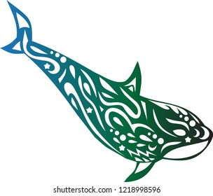 Killer whale with a pattern, a dolphin tattoo, an ornament on the body of an animal, a Koshalot sticker, a sea creature, a vector fish, ocean fauna