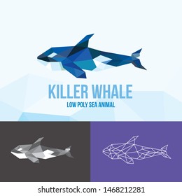 KILLER WHALE SEA ANIMALS LOW POLY LOGO ICON SYMBOL SET. TRIANGLE GEOMETRIC POLYGON