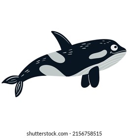 Killer whale. Sea underwater animal. Vector illustration on a white background in cartoon style.