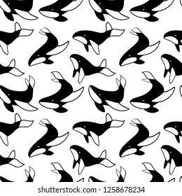 killer whale seamless pattern black and white