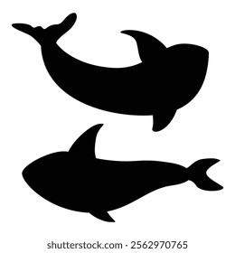 Killer Whale Set of Silhouettes on White Background