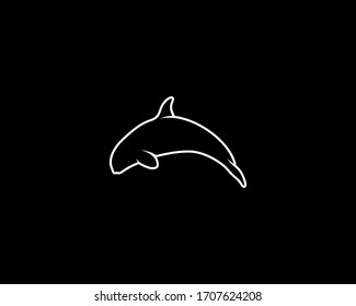 Killer Whale Silhouette on Black Background. Isolated Vector Animal Template for Logo Company, Icon, Symbol etc