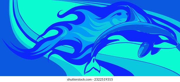 Killer Whale Spirit Orca Jumping Vector illustration on colored background