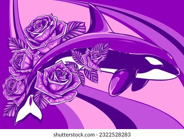 Killer Whale Spirit Orca Jumping Vector illustration on colored background