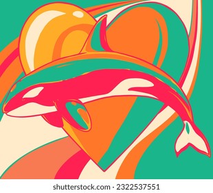 Killer Whale Spirit Orca Jumping Vector illustration on colored background