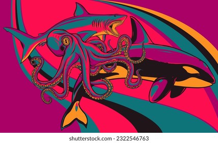 Killer Whale Spirit Orca Jumping Vector illustration on colored background