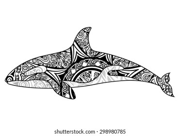 Killer whale in tribal style ornaments.