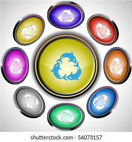 Ballena asesina. Botones de Internet vectores. 8 proyecciones diferentes.