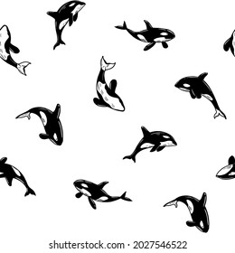 Killer whale. Whale in water. Seamless pattern