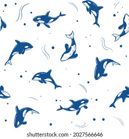 Killer whale. Whale in water. Seamless pattern