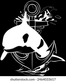 killer whale in white line on black background