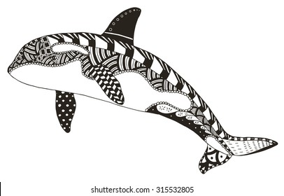 Killer whale zentangle stylized, vector, illustration, freehand pencil, hand drawn, pattern, orca