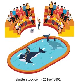 Killer whales show isometric 3d vector concept for banner, website, illustration, landing page, flyer, etc.