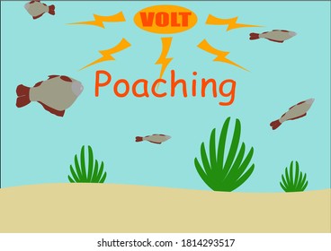 Killing fish by electricity vector image with place for text. Poaching by electric shock. Ecological catastrophy. Poaching in reservoirs. Poster. Poster. Background image.