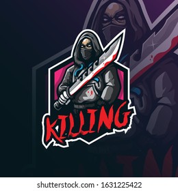 killing mascot logo design vector with modern illustration concept style for badge, emblem and tshirt printing. angry killing illustration.