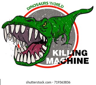 Killing mashine dinosaur t-shirt design, print, typography, clother, textile, card, Web. Vector illustration.