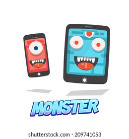killing time monster. smart phone and tablet. virus - vector illustration