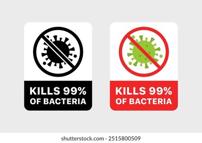 Elimina 99% dos ícones de banner de bactérias. Silhueta e estilo plano. Ícones de vetor.