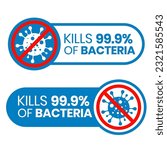 Kills 99.9% bacteria, germs and viruses . Antibacterial and antiviral defence, protection infection. Vector Illustration	